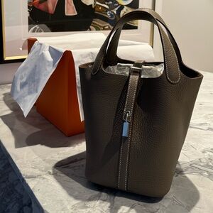 Hermes Picotin 18 Etoupe Clemence leather with palladium hardware